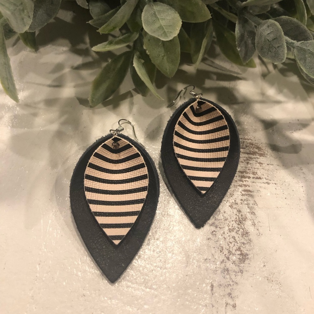 Onyx & Sand Leather Earrings